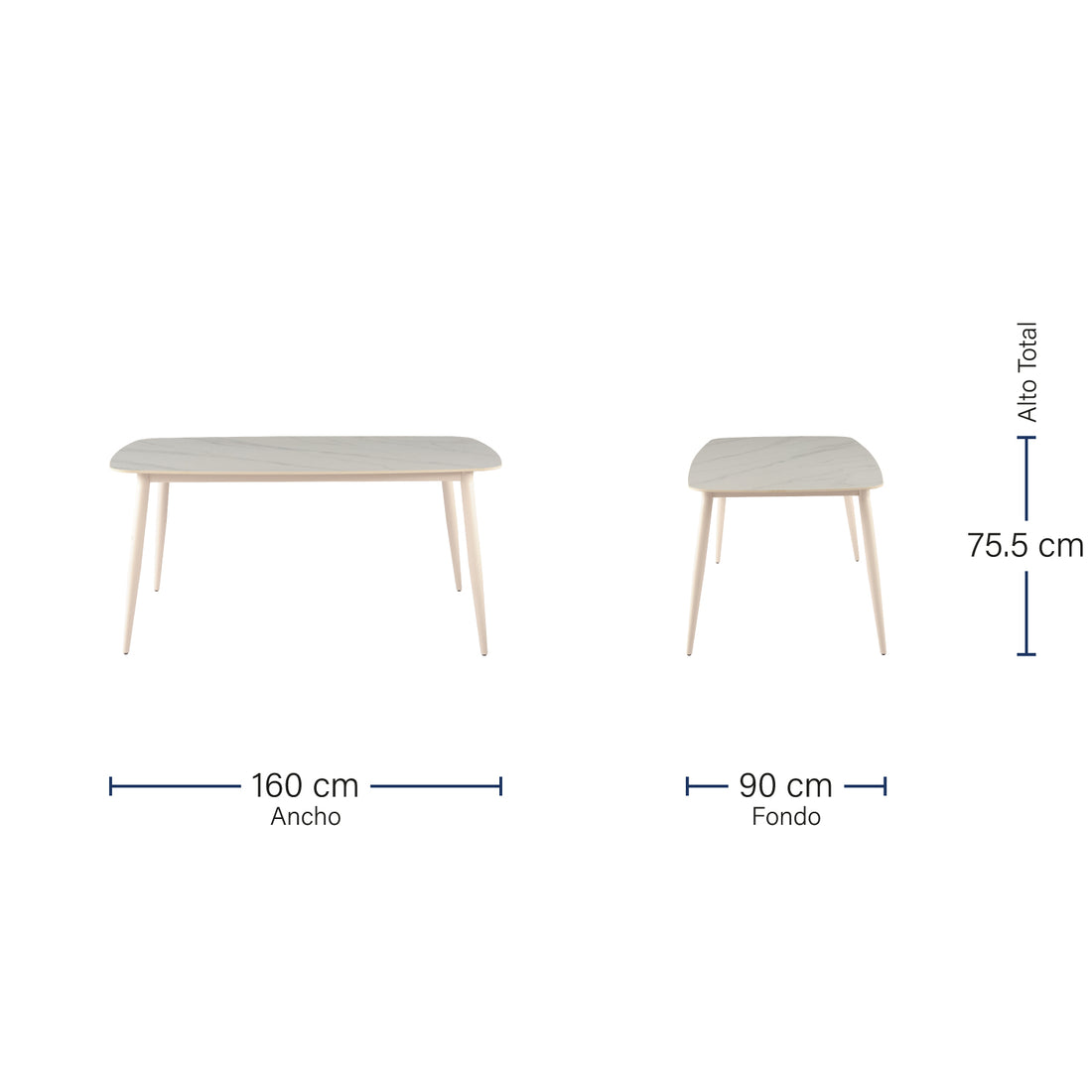Mesa de comedor Bangkok Blanca 160cm Medidas