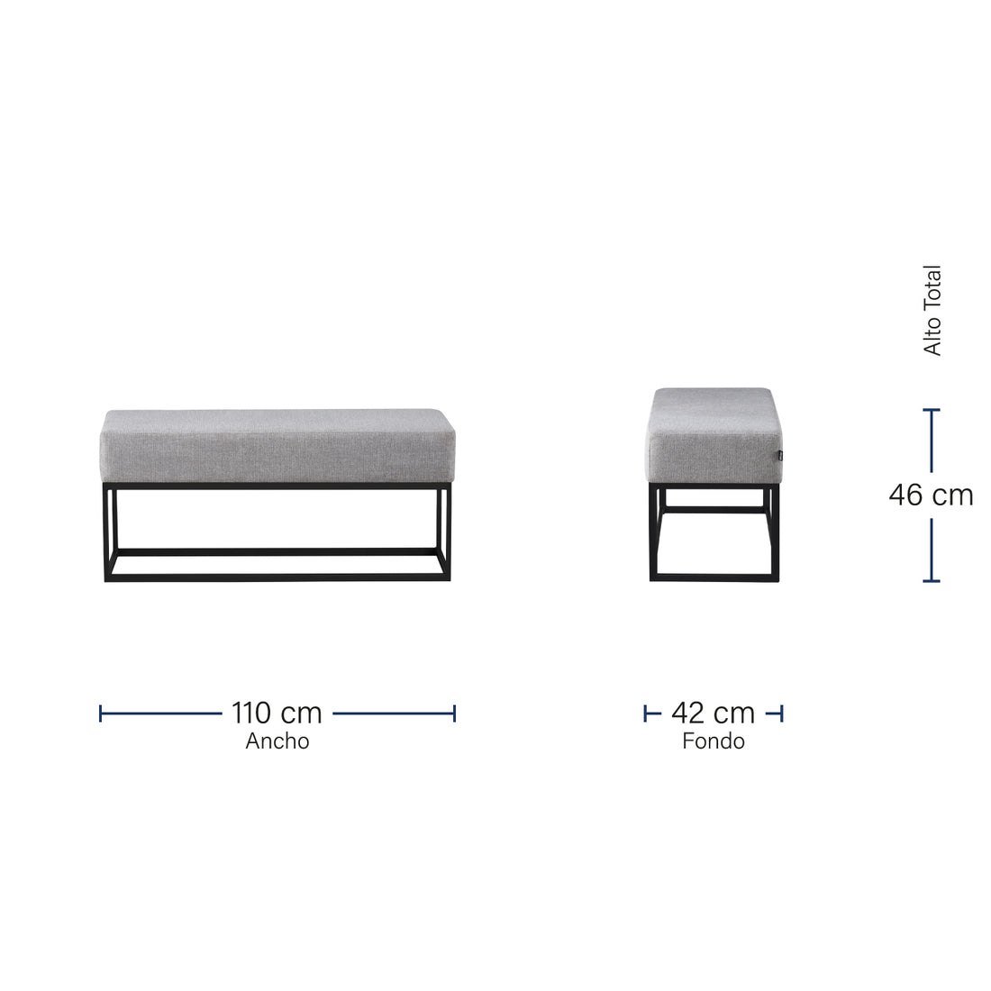 Banca Clermont 110cm Gris Medidas