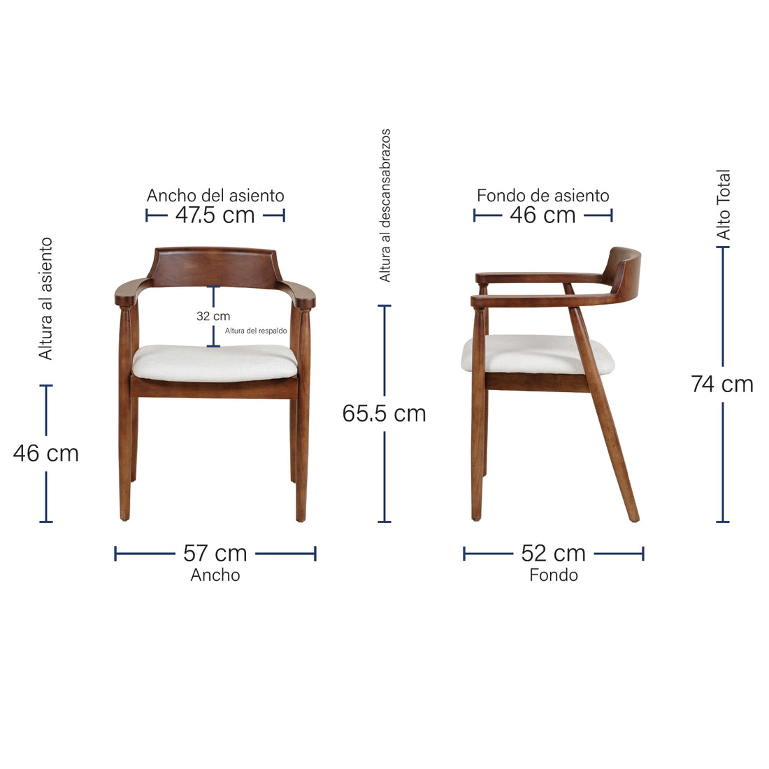 Silla Avilés Nogal Medidas