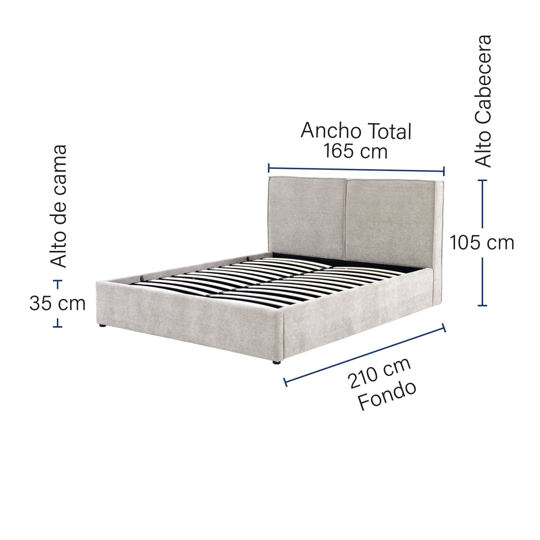 Cama Madrid Queen Size, medidas