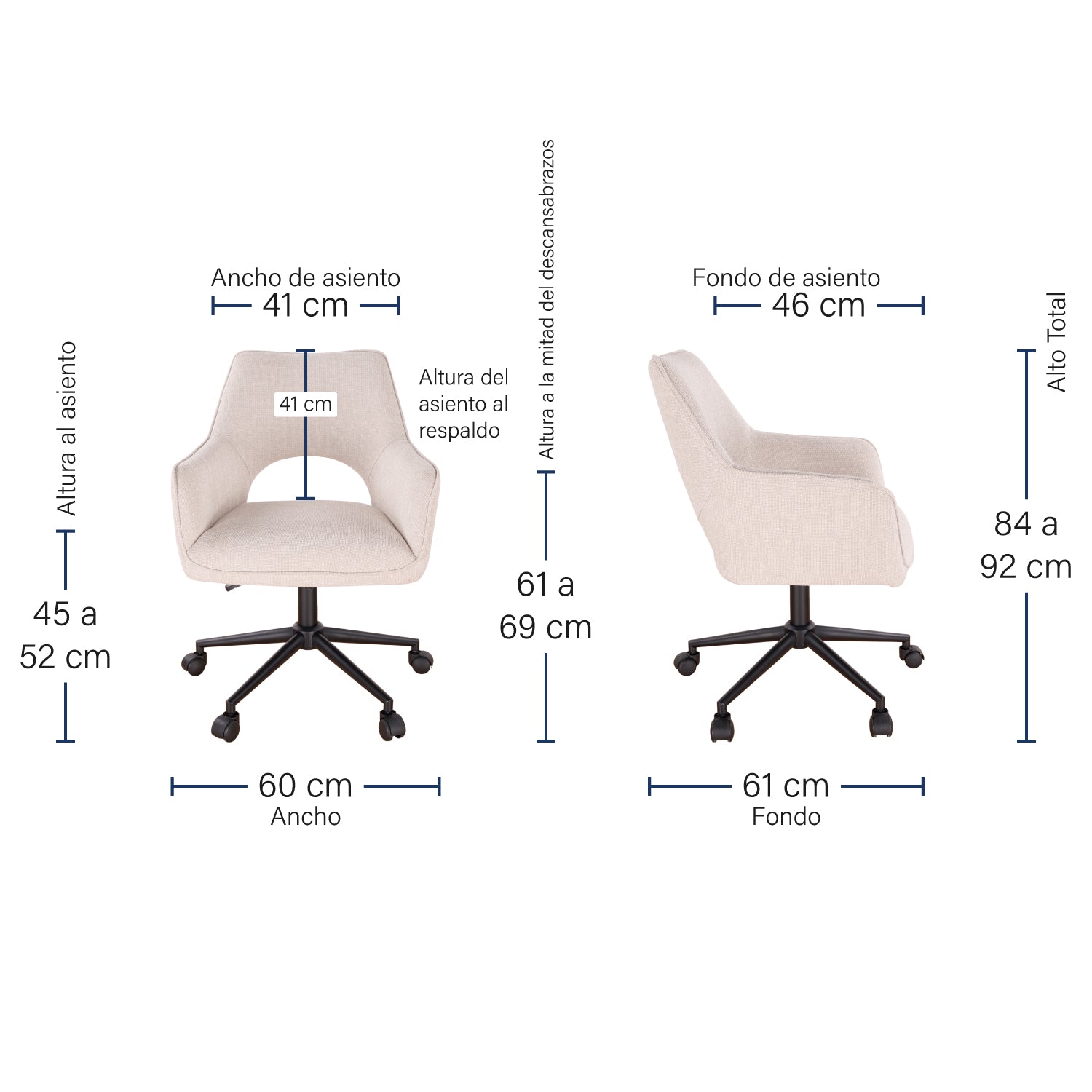 Silla ST. MORITZ Beige Medidas