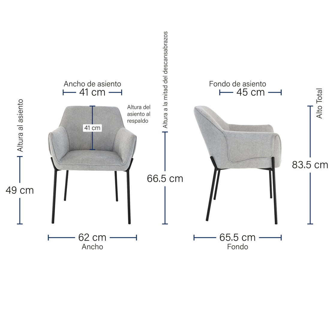 Silla Toronto (Pata Negra), medidas