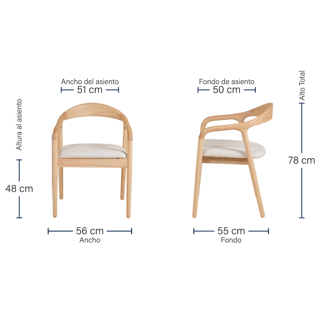 Silla Gijón Beige Medidas