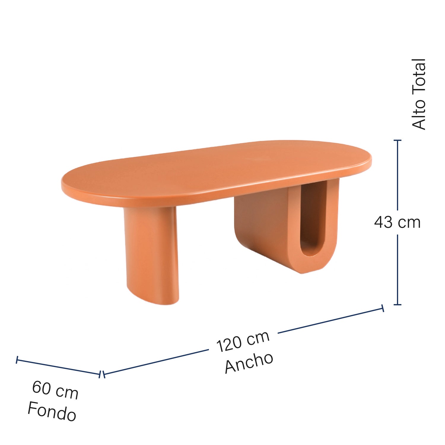 MESA DE CENTRO FORTALEZA NARANJA VISTA EN MEDIDAS