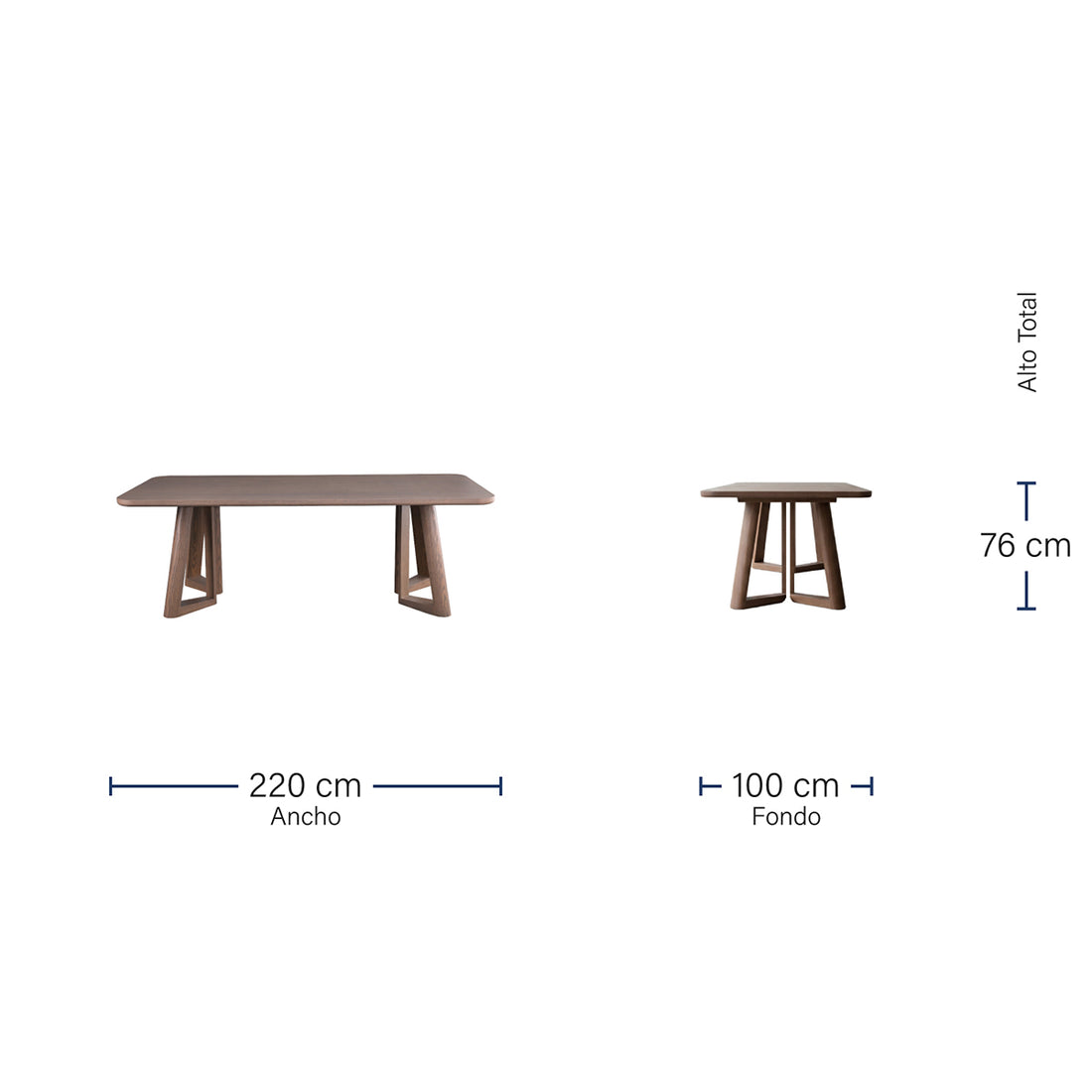 Mesa de comedor Jaipur Nogal fondo blanco medidas