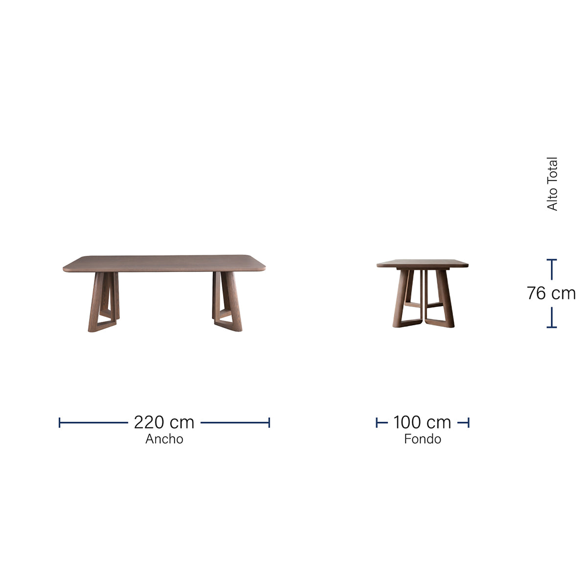 Mesa de comedor Jaipur Nogal fondo blanco medidas