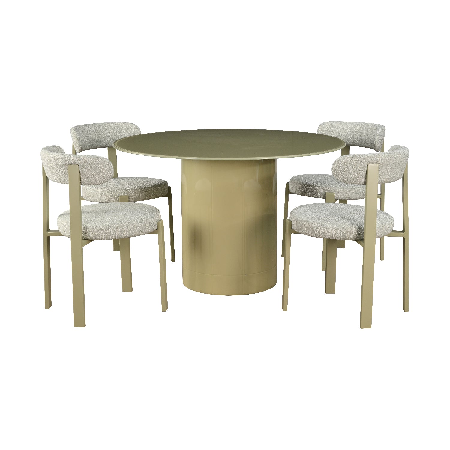 Mesa para comedor Cartagena acompañado de cuatro sillas florida todo color verde sobre fondo blanco