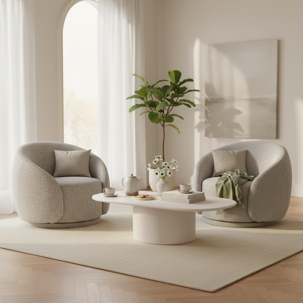Sillón Roterdam Café en sala moderna con Mesa Zurich, foto ambientada
