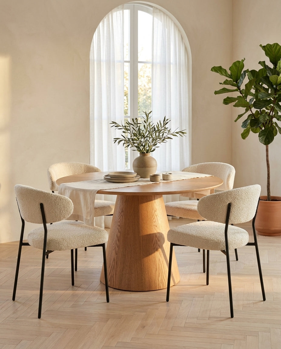 Mesa de Comedor Laredo Natural en comedor luminoso, foto ambientada