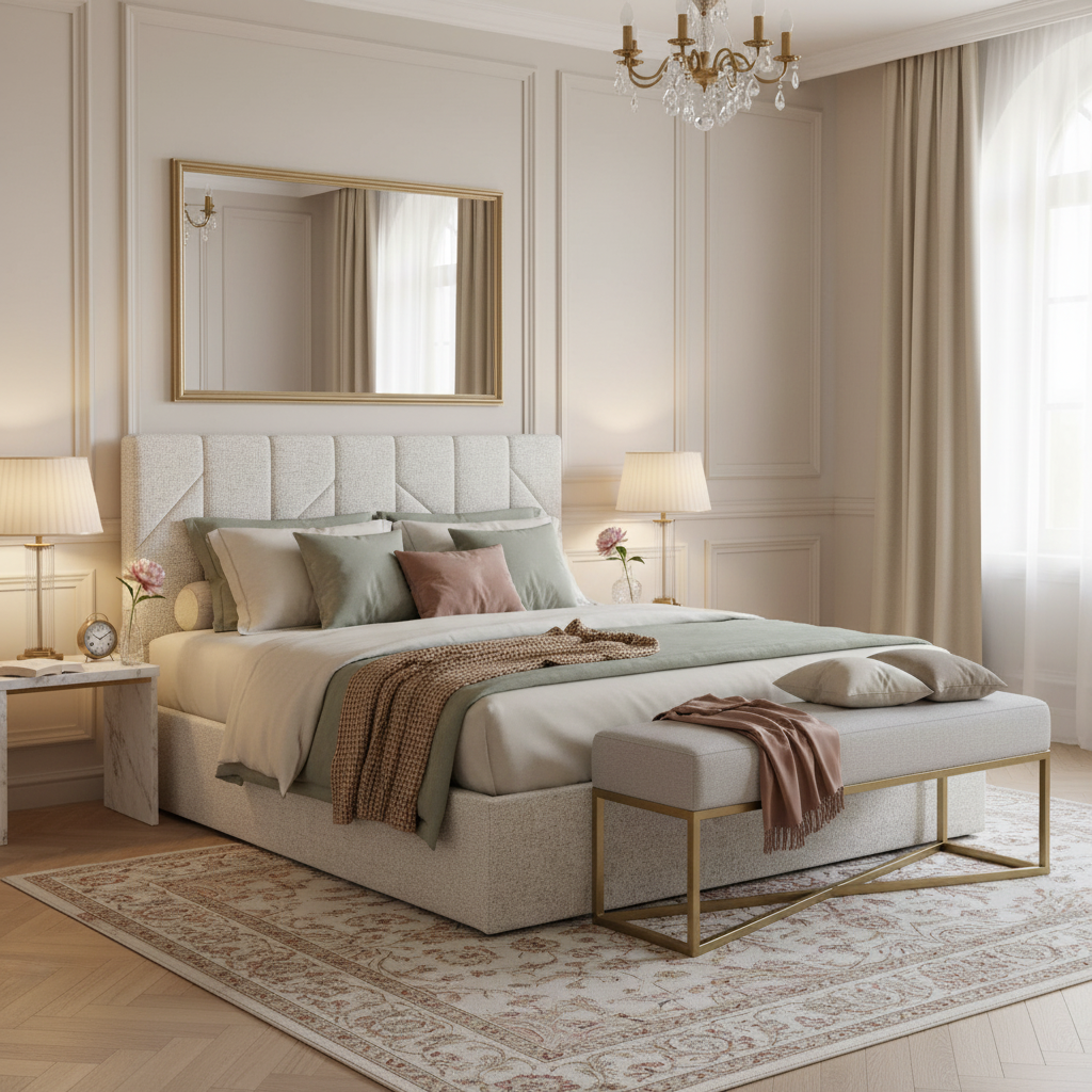 Cama Matrimonial Alicante en recámara estilo boiserie clásica, foto ambientada
