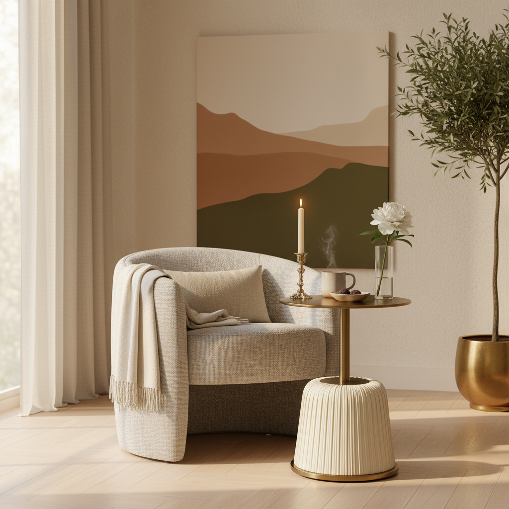 Mesa Auxiliar Marcella junto a Sillón Perth, foto ambientada