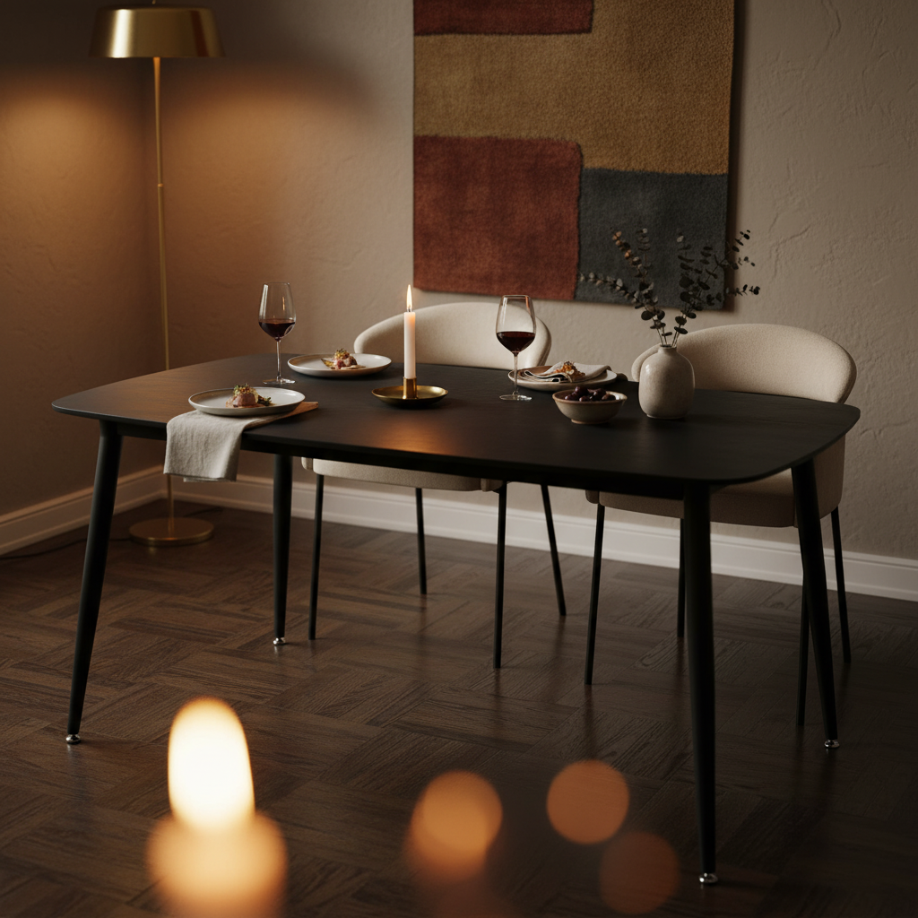 Mesa de Comedor Bangkok Noir en escena íntima con Silla Padua, foto ambientada