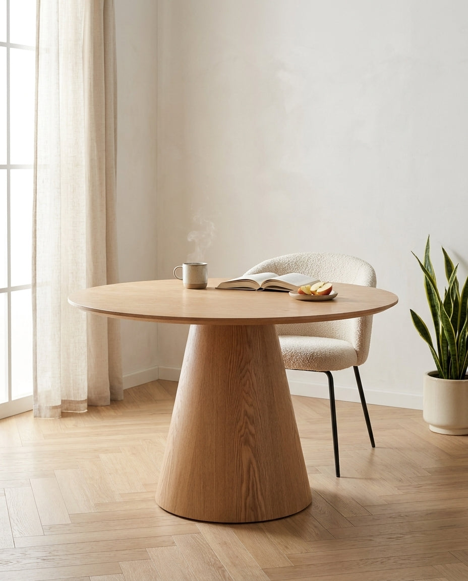 Mesa de Comedor Laredo Natural en desayuno minimalista, foto ambientada